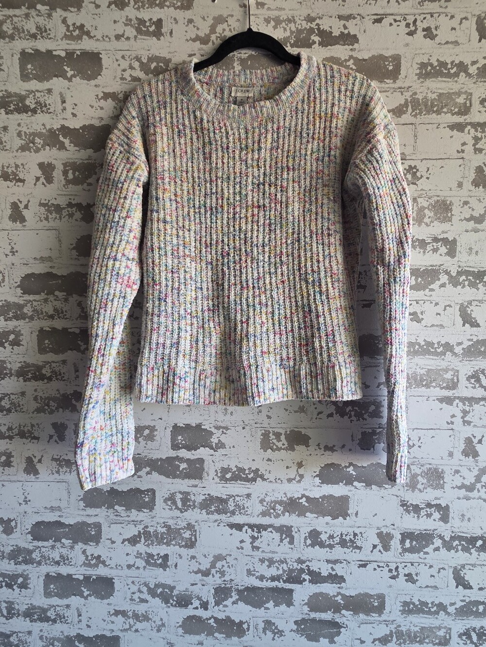 J.Crew Speckled Chenille Ribbed Crewneck Sweater Pastel Multicolor Confetti Smal